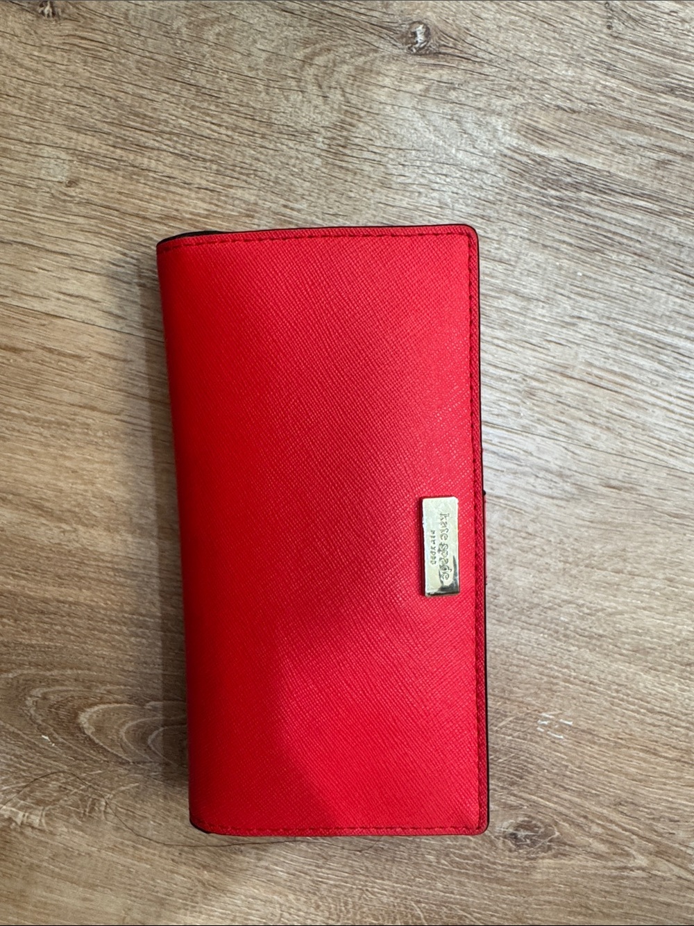 Red Women's Long Wallet with Gold Plaque
